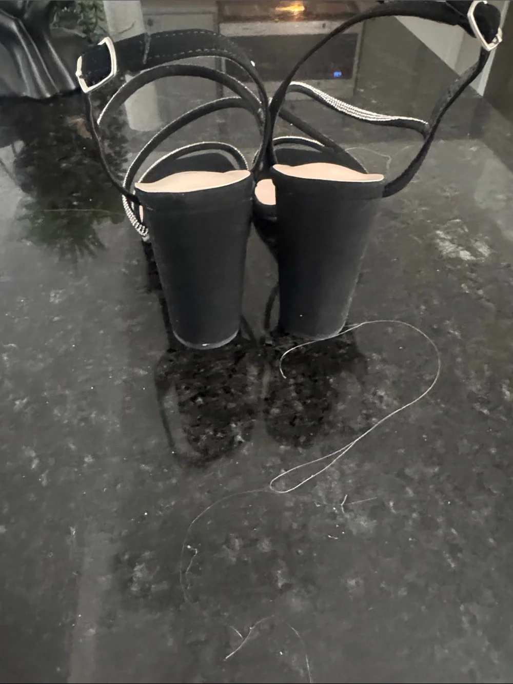 Moda Black Strappy Heeled Sandals with Silver Rope Detail